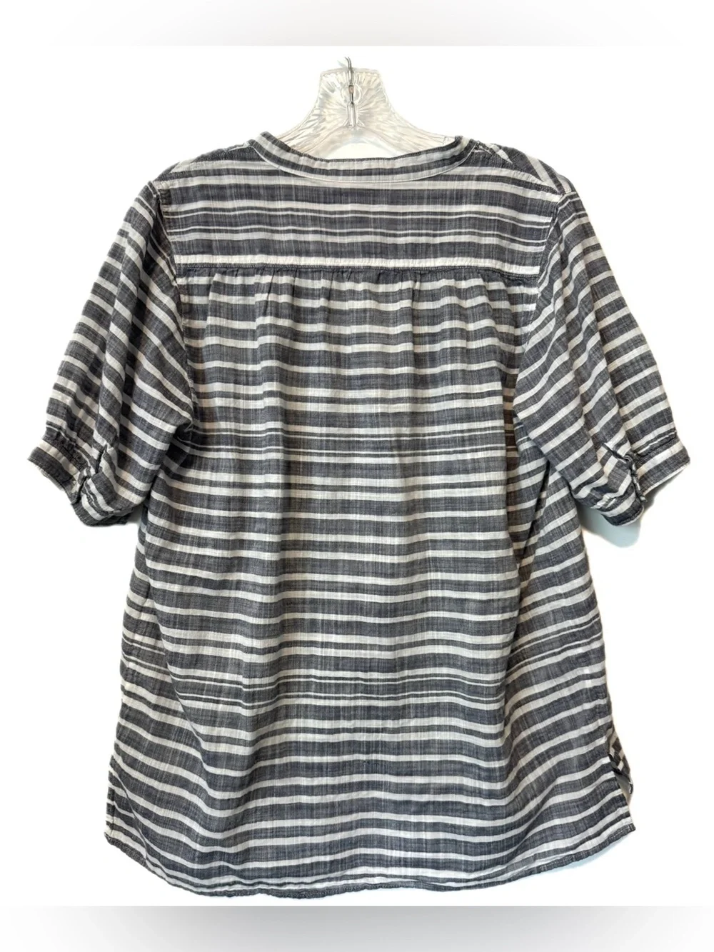 J.Crew Gray White Striped Cotton Popover Tunic Blouse Size S Gauze
